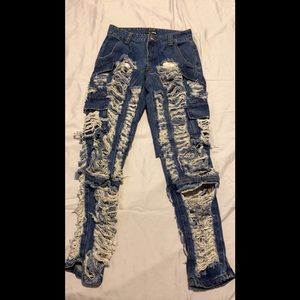 Fashion Nova Matter of Fact Distressed Cargo Jeans Size 5